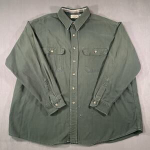 M Fine & Sons Flannel Shirt Men’s 2XL Green Distressed Plaid Button Up Heavy VTG